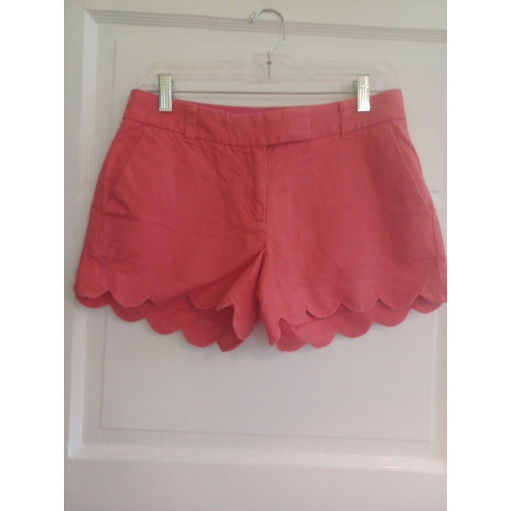 J. Crew coral pink linenblend shorts womens 2 scalloped hem distressed preppy